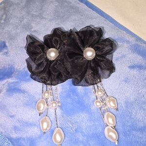 Elegant Black and Silver Floral Earrings